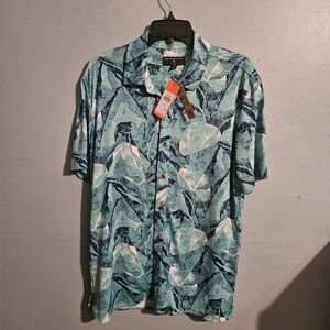 Margaritaville Men Casual Button Down Tropical Print Hawiian Shirt Turquoise M